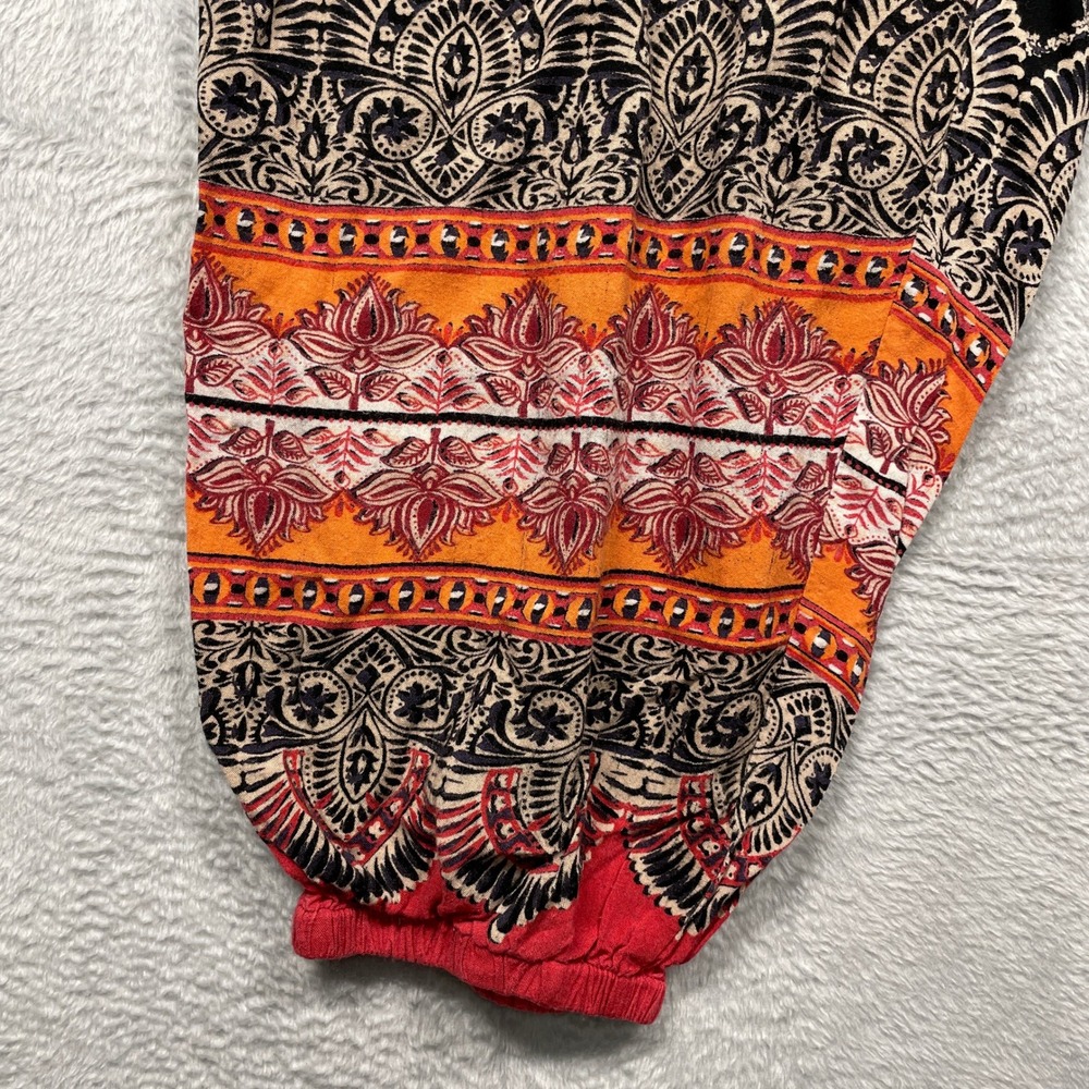 Angie Harem Pants Women Large Black Orange Boho Paisley Medallion Rayon Jogger - Picture 2 of 9